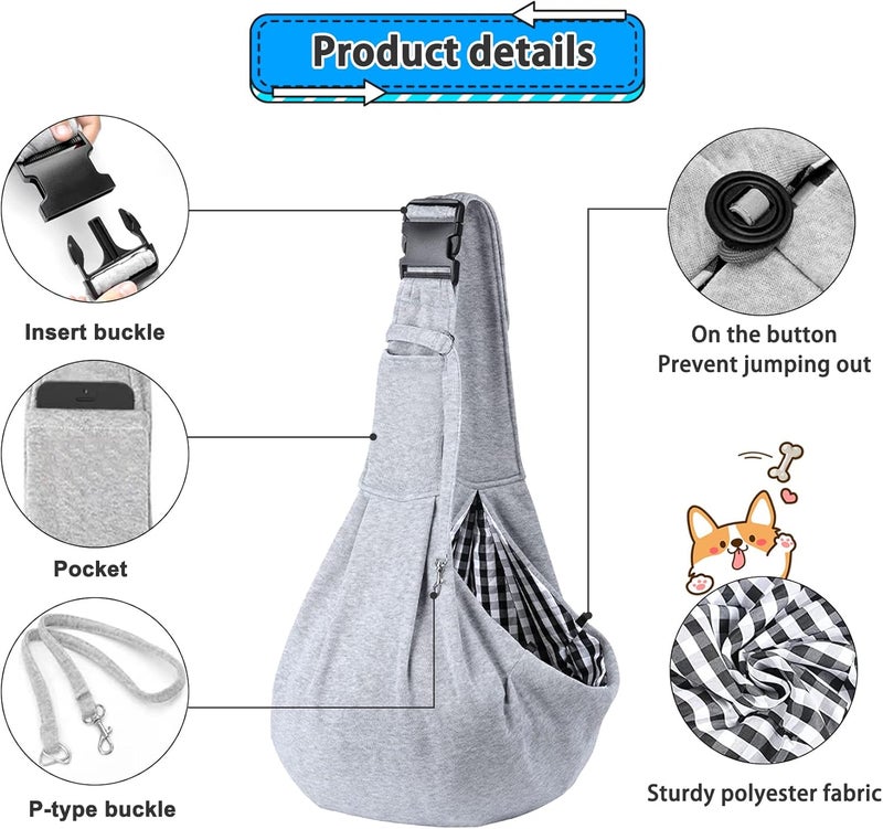 Kanemc Dog Sling Carrier for Small Dogs Cat Puppy Pets Up to 16.5lbs, Comfy Hard Bottom Support, Adjustable Padded Shoulder Strap, Hands-Free Dog Carrier Sling Bag for Outdoor Travel - Image 4